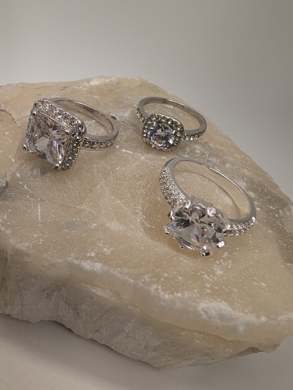 Elegant Square Halo Engagement 3 Rings Sterling Silver Fashion Jewelry Cubic